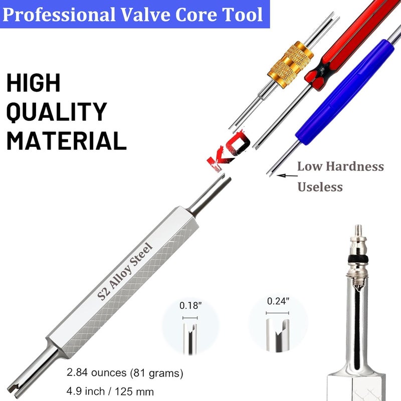 Lucstar Tire Valve Stem Removal Tool Kit, R134A R12 A/C Schrader Valve Stem Core Remover Tool for Car Bicycle Tyre RV Truck, 4 Schrader/Presta Valve Caps, 6Pcs Valve Core, 3 Automotive Tools Wrench - Image 2
